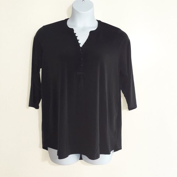 Woman Within Black Swingy 3/4 Sleeve Henley Tunic Top w/Buttons 14/16 NWOT - Picture 12 of 14